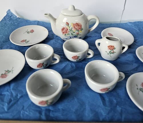 Vintage Miniature Toy Tea Set China Porcelain Floras 12 Piece - Thumbnail 4