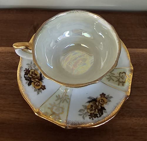 Vtg Napcoware 3 Footed Cup & Gold Accented Latic Cutout Saucer C-240 Foil Tags - Thumbnail 3