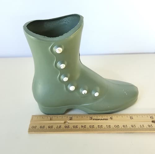 Vintage Cast Metal Green Victorian Button Up Boot Shoe Vase Door stop - Thumbnail 7