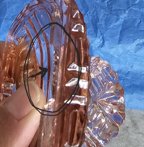 Czechoslovakian Trinket/Jewelry Dish Pink Glass stamped Irice With Lid - Thumbnail 4