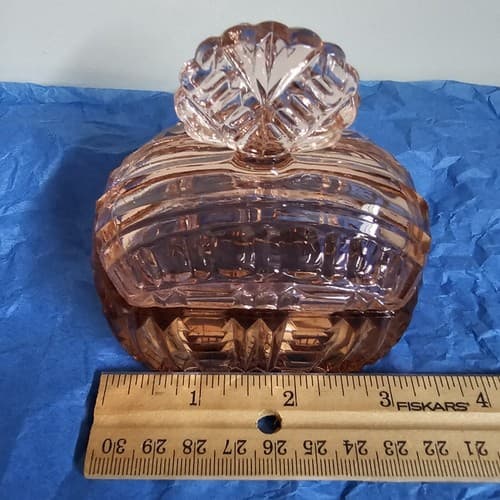 Czechoslovakian Trinket/Jewelry Dish Pink Glass stamped Irice With Lid - Thumbnail 7