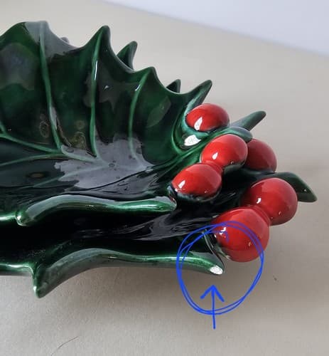 Vintage Set of 2 Green Holly Berry Candy Nut Dish Christmas Holiday Glass - Thumbnail 10