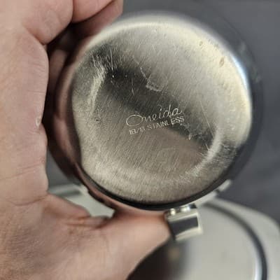 Vintage 1970 Oneida 18/8 Stainless Steel Sugar & Creamer w/ Matching Plate Japan - Thumbnail 9