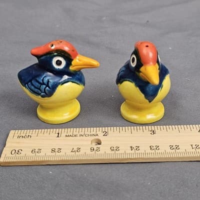 Vintage Kookaburra Bird Ceramic Salt and Pepper Shakers Japan Hand Painted - Thumbnail 6