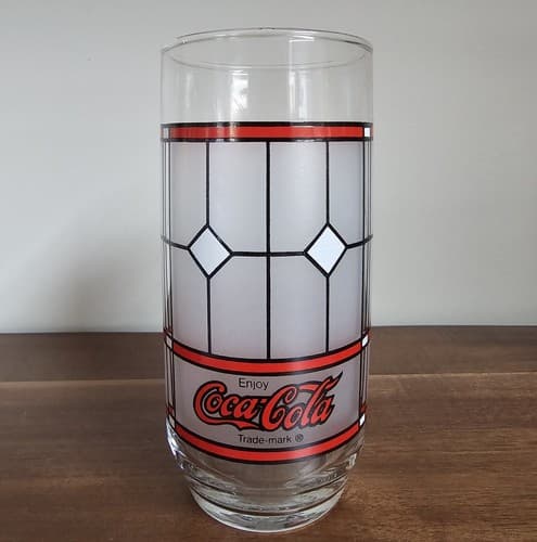 Vintage Coca-Cola Glass Collectable Coke Drinking Glass Stained Glass Look - Thumbnail 2
