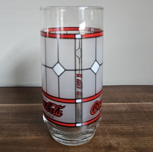 Vintage Coca-Cola Glass Collectable Coke Drinking Glass Stained Glass Look - Thumbnail 4
