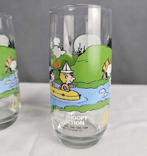 McDonalds VTG 1968 Camp Snoopy Collection Drinking Glasses Charlie Brown 2 Set - Thumbnail 7