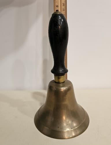 Vintage BRASS School House Hand Dinner BELL 8” Tall Large Antique Original - Thumbnail 5