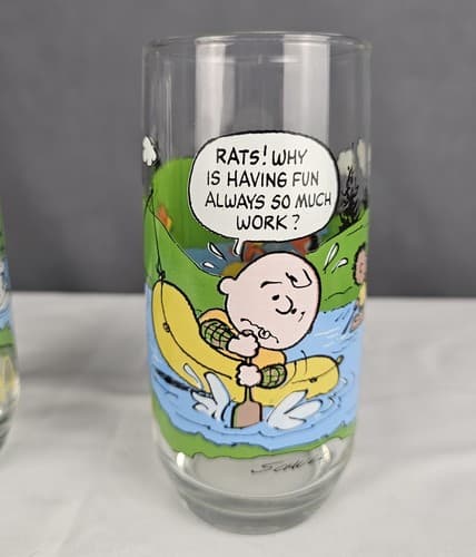 McDonalds VTG 1968 Camp Snoopy Collection Drinking Glasses Charlie Brown 2 Set - Thumbnail 5