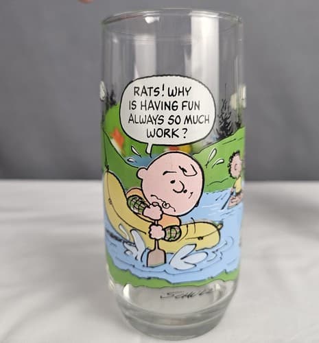 McDonalds VTG 1968 Camp Snoopy Collection Drinking Glasses Charlie Brown 2 Set - Thumbnail 11