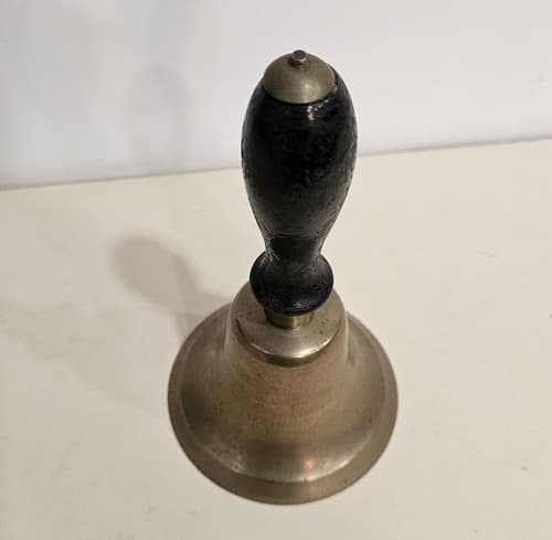Vintage BRASS School House Hand Dinner BELL 8” Tall Large Antique Original - Thumbnail 2