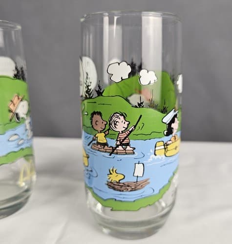 McDonalds VTG 1968 Camp Snoopy Collection Drinking Glasses Charlie Brown 2 Set - Thumbnail 6