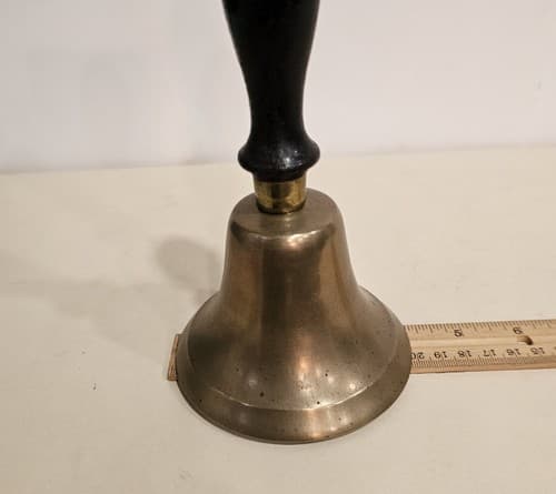 Vintage BRASS School House Hand Dinner BELL 8” Tall Large Antique Original - Thumbnail 4