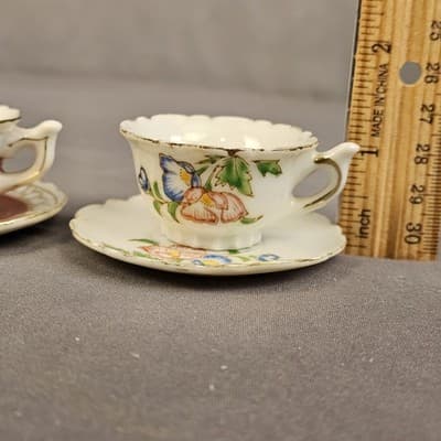 2 Vintage Miniature Tiny Tea Cup & Saucer Sets Made In Occupied Japan - Thumbnail 9