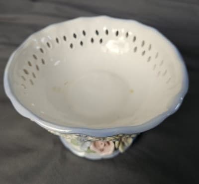 Vintage China Porcelain Figural Multi Color Roses Tealight Candle or Candy Dish - Thumbnail 5