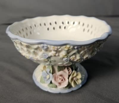 Vintage China Porcelain Figural Multi Color Roses Tealight Candle or Candy Dish - Thumbnail 3