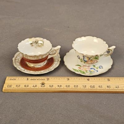 2 Vintage Miniature Tiny Tea Cup & Saucer Sets Made In Occupied Japan - Thumbnail 8
