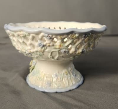 Vintage China Porcelain Figural Multi Color Roses Tealight Candle or Candy Dish - Thumbnail 8