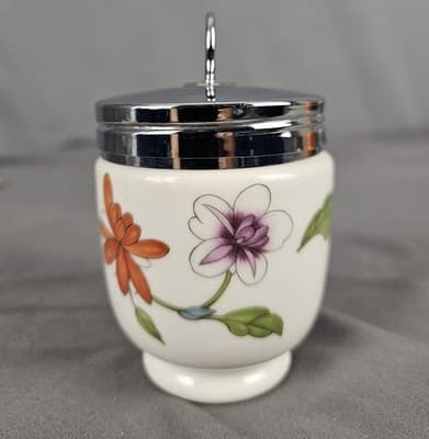 Royal Worcester Astley Egg Coddler Porcelain with Floral Purple Flowers Single - Thumbnail 3