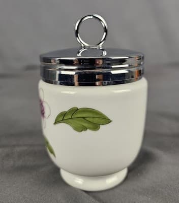 Royal Worcester Astley Egg Coddler Porcelain with Floral Purple Flowers Single - Thumbnail 4