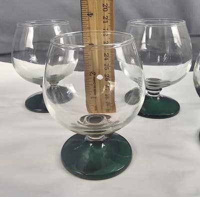 4 Arcoroc Mid Century Crystal Small Port Glasses Liquoir Emerald Green Stems - Thumbnail 6