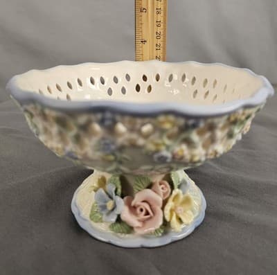 Vintage China Porcelain Figural Multi Color Roses Tealight Candle or Candy Dish - Thumbnail 12