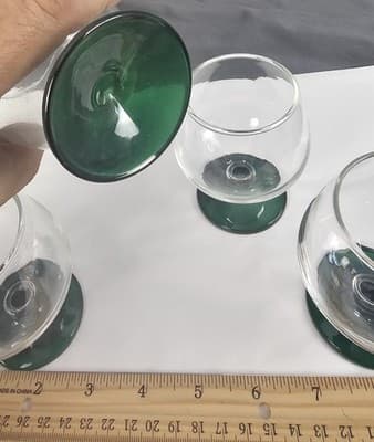4 Arcoroc Mid Century Crystal Small Port Glasses Liquoir Emerald Green Stems - Thumbnail 9