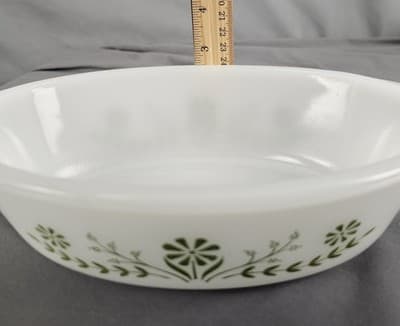 Vintage Glasbake 1 QT Oval Baking Dish Green Daisy Pattern Collectible - Thumbnail 6
