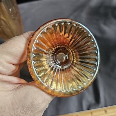 Vintage Jeannette Iris and Herringbone Tumblers Set of 2 Marigold 6" - Thumbnail 8