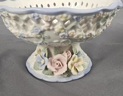 Vintage China Porcelain Figural Multi Color Roses Tealight Candle or Candy Dish - Thumbnail 2