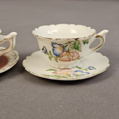 2 Vintage Miniature Tiny Tea Cup & Saucer Sets Made In Occupied Japan - Thumbnail 2