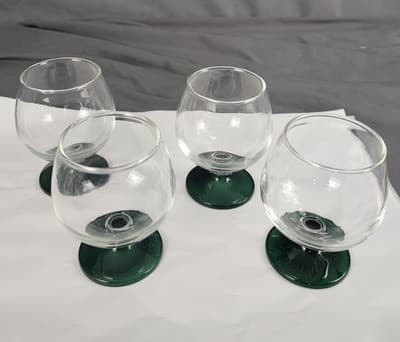 4 Arcoroc Mid Century Crystal Small Port Glasses Liquoir Emerald Green Stems - Thumbnail 2