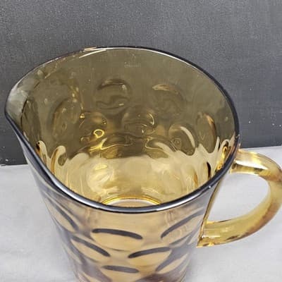 1960s Vintage Hazel Atlas El Dorado Circle Pattern Amber Glass Pitcher 64 oz EUC - Thumbnail 4
