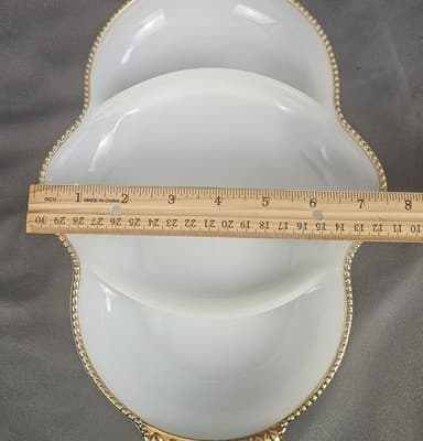 Vintage Fire King Oven Ware Milk Glass Gold Trim Serving Platter 11" x 7.5" - Thumbnail 6