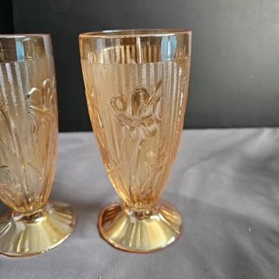 Vintage Jeannette Iris and Herringbone Tumblers Set of 2 Marigold 6" - Thumbnail 2
