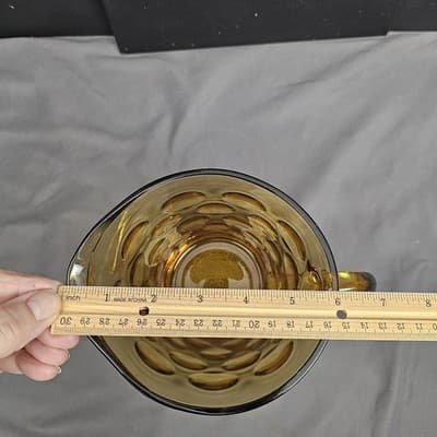 1960s Vintage Hazel Atlas El Dorado Circle Pattern Amber Glass Pitcher 64 oz EUC - Thumbnail 8
