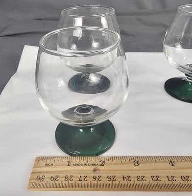 4 Arcoroc Mid Century Crystal Small Port Glasses Liquoir Emerald Green Stems - Thumbnail 8