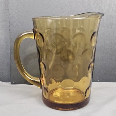1960s Vintage Hazel Atlas El Dorado Circle Pattern Amber Glass Pitcher 64 oz EUC - Thumbnail 2