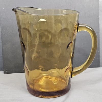 1960s Vintage Hazel Atlas El Dorado Circle Pattern Amber Glass Pitcher 64 oz EUC - Thumbnail 3