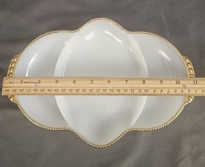 Vintage Fire King Oven Ware Milk Glass Gold Trim Serving Platter 11" x 7.5" - Thumbnail 5