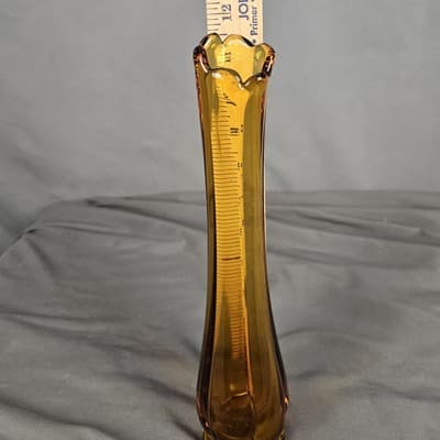 LE Smith 11 1/2 inch Tall Stretch Vase Excellent Amber - Thumbnail 5