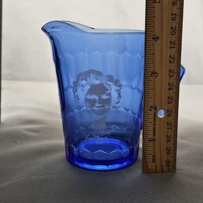 Vintage Cobalt Blue Glass Shirley Temple Pitcher Creamer 4" - Thumbnail 2