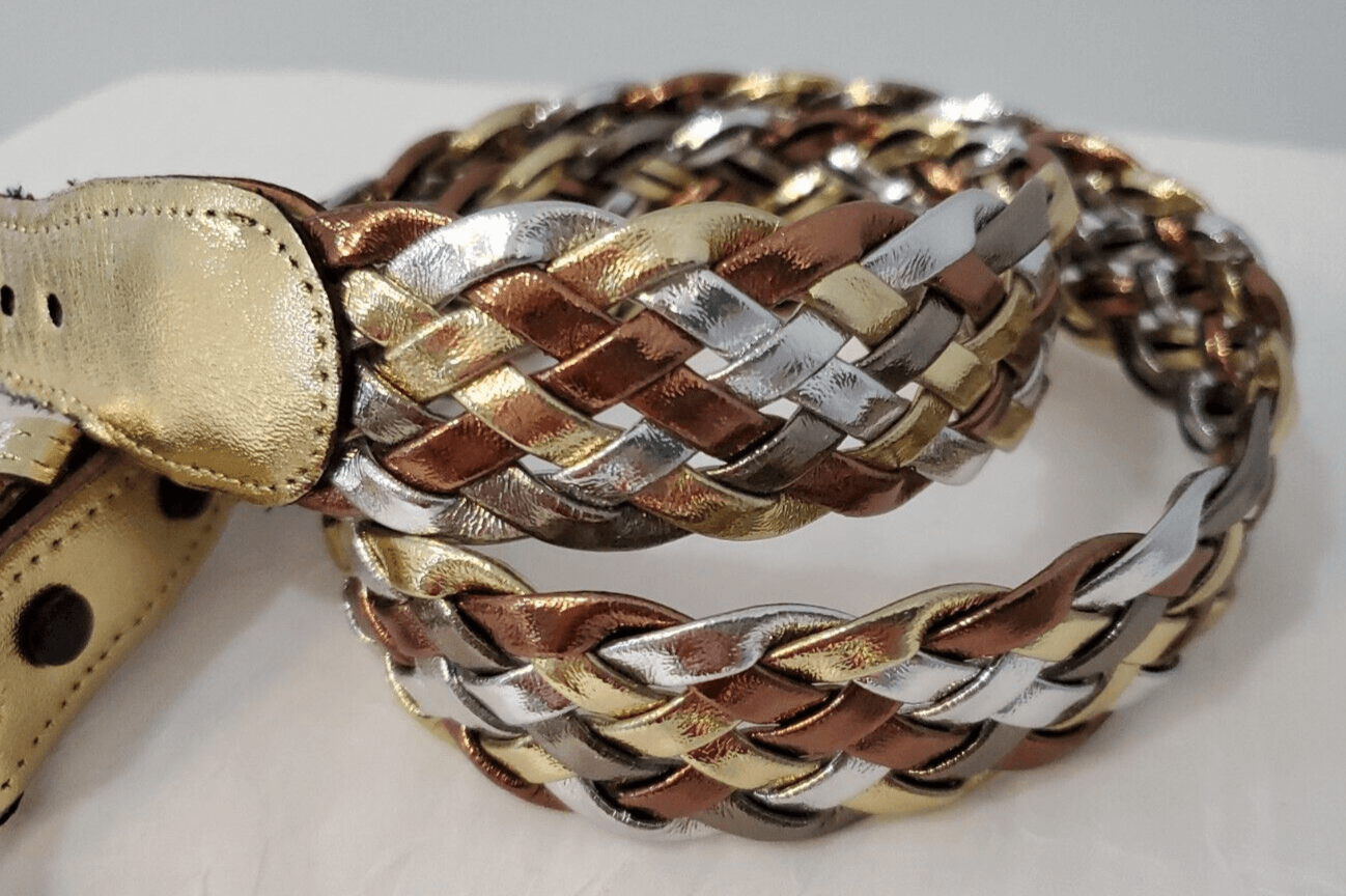 Retro Vintage Gold Silver Platinum Colors Woven Belt Size 30-32" - Thumbnail 3
