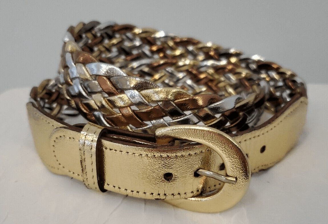 Retro Vintage Gold Silver Platinum Colors Woven Belt Size 30-32" - Thumbnail 2