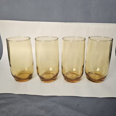 (4) Vtg. MCM Amber Yellow Tumblers Drinking Glasses 1970’s 5” Tall 12oz - Thumbnail 3