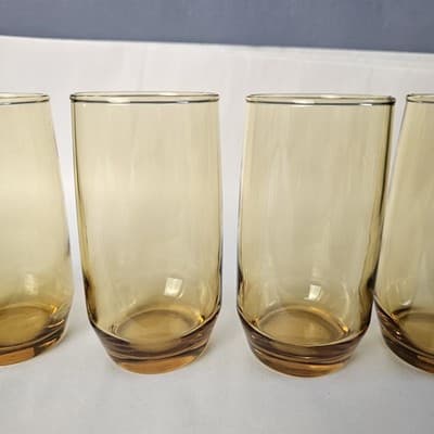 (4) Vtg. MCM Amber Yellow Tumblers Drinking Glasses 1970’s 5” Tall 12oz - Thumbnail 4
