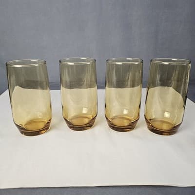 (4) Vtg. MCM Amber Yellow Tumblers Drinking Glasses 1970’s 5” Tall 12oz - Thumbnail 2