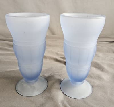 (2) Indiana Glass Frosted Blue Parfait/Milkshake/Sundae 6.75”Dishes Glasses - Thumbnail 2