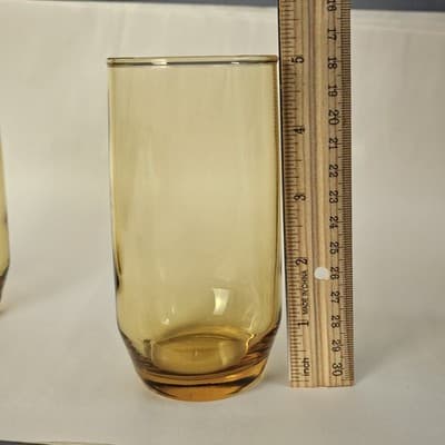 (4) Vtg. MCM Amber Yellow Tumblers Drinking Glasses 1970’s 5” Tall 12oz - Thumbnail 6