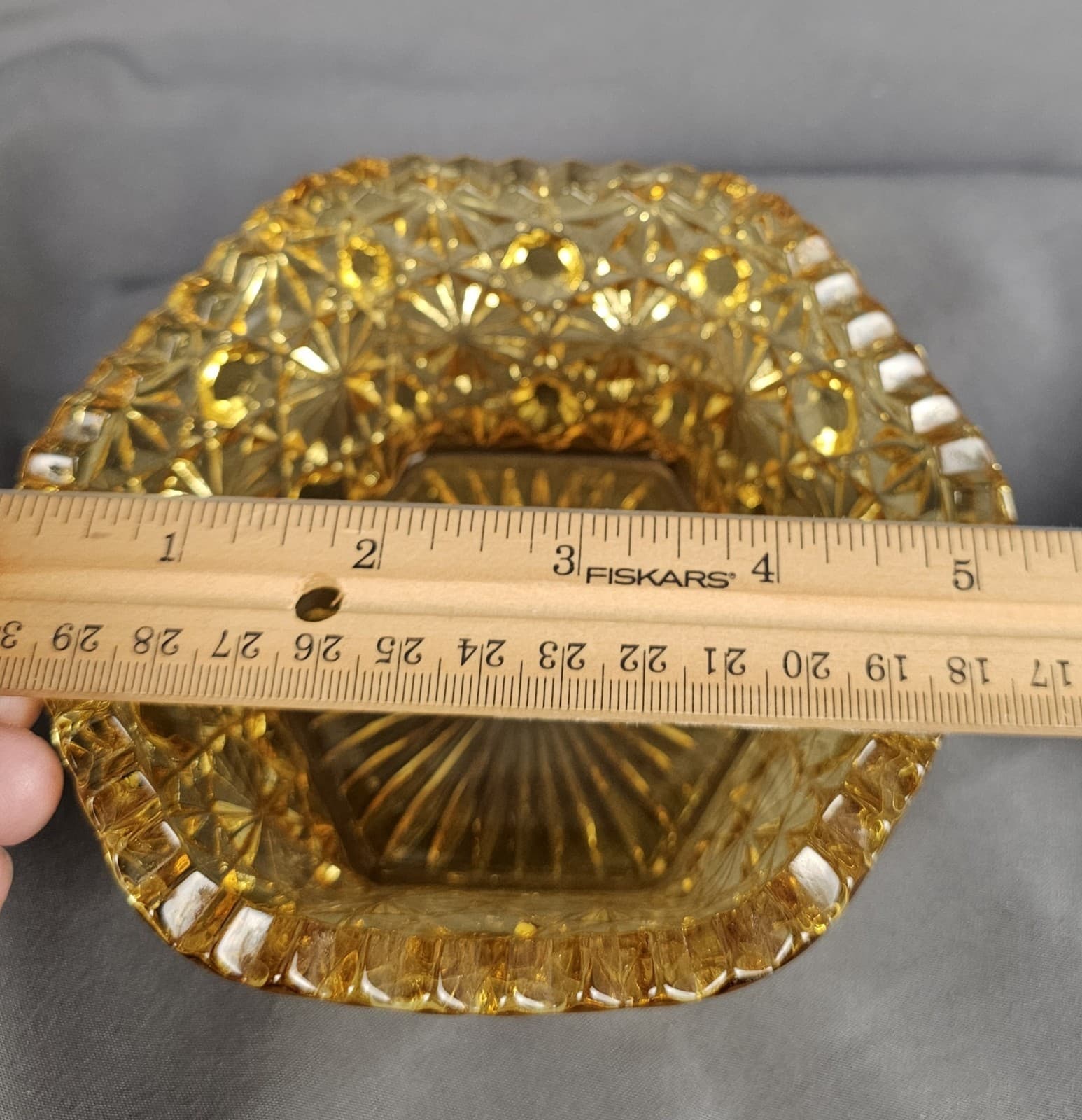 LE Smith Art Glass Daisy Button Amber Hexagon Berry Bowl Vintage Collectible - Thumbnail 5